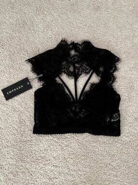 NWT Emprada Black Lace Bodice Bralette Top Corset Cocktail Tank LARGE